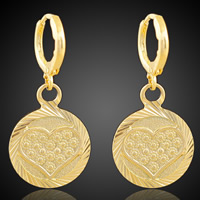 Huggie Hoop Drop Earring, Brass, Flat Round, 18K gold plated, flower cut, lead & cadmium free, 15x33mm, 6Pairs/Bag, Sold By Bag