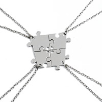 aleación de zinc Puzzle collar de amistad, chapado en color de platina, cadena oval & para mujer, libre de plomo & cadmio, 21x25mm, longitud aproximado 20 Inch, 4Strandsfilamento/Set, Vendido por Set