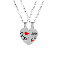 Tibetan Style Puzzle Friendship Necklace, Heart, platinum color plated, oval chain & with letter pattern & for woman & enamel, lead & cadmium free, 25x29mm, Length:Approx 15.5 Inch, Sold By Pair