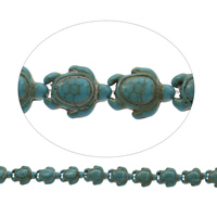 Perles turquoises, turquoise synthétique, tortue, bleu, 15x18mm, Trou:Environ 1mm, Longueur:Environ 15.5 pouce, 10Strandstoron/sac, Environ 22PC/brin, Vendu par sac