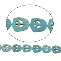 Perles turquoises, turquoise synthétique, Logo de la paix, bleu, 38x32x4mm, Trou:Environ 1mm, Longueur Environ 15.5 pouce, 10Strandstoron/sac, Environ 11PC/brin, Vendu par sac