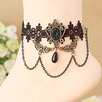 Gothic Anklet, Lace, with Glass & Resin Rhinestone & Tibetan Style, with 2.7lnch extender chain, plated, for woman, nickel, lead & cadmium free, 140mm, Sold Per Approx 7.4 Inch Strand