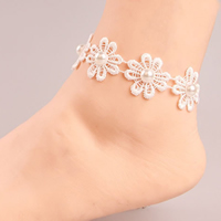 Gothic Anklet, Lace, with Glass Pearl & Tibetan Style, with 2.7lnch extender chain, platinum color plated, for woman, nickel, lead & cadmium free, Sold Per Approx 7.4 Inch Strand