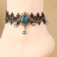 Gothic Anklet, Lace, with Satin Ribbon & Crystal & Tibetan Style, with 2.7lnch extender chain, antique bronze color plated, for woman & faceted, nickel, lead & cadmium free, Sold Per Approx 7.4 Inch Strand