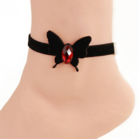 Gothic Anklet Velveteen Cord with Non-woven Fabrics & Crystal & Zinc Alloy with 2.7lnch extender chain Butterfly platinum color plated for woman & faceted nickel lead & cadmium free Sold Per Approx 7.4 Inch Strand