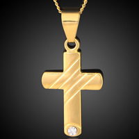 Brass Cross Pendants, 18K gold plated, with rhinestone, lead & cadmium free, 36x44mm, Hole:Approx 3-5mm, 6PCs/Bag, Sold By Bag