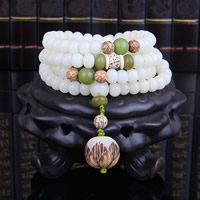 108 perles de Mala, blanc calcédoine, avec Bodhi racine, synthétique, bijoux bouddhiste & pour femme & 4 brins, 6x8mm, 108PC/brin, Vendu par Environ 27.5 pouce brin