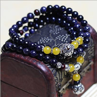 108 Mala Beads Blue Goldstone with Yellow Agate & Garnet & Zinc Alloy Buddhist jewelry & for woman 6mm Sold Per Approx 28 Inch Strand
