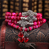 Tiger Eye Bracelet, with Garnet & Tibetan Style, January Birthstone & charm bracelet & for woman & 4-strand, 6mm, Sold Per Approx 28 Inch Strand