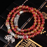 Cherry Quartz Bracelet, with Tibetan Style, Elephant, antique silver color plated, for woman & 3-strand, 6mm, Sold Per Approx 19.5 Inch Strand