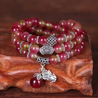 Cherry Quartz Bracelet, with Tibetan Style, Elephant, for woman & 3-strand, 8mm, Sold Per Approx 19.5 Inch Strand
