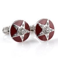 Cufflinks Zinc Alloy Flat Round silver color plated for man & enamel & with rhinestone nickel lead & cadmium free Sold By Pair