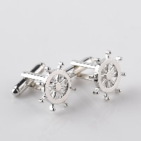 Cufflinks Zinc Alloy Ship Wheel silver color plated for man & hollow nickel lead & cadmium free Sold By Pair