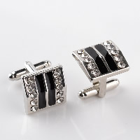Cufflinks, Tibetan Style, Square, silver color plated, for man & enamel & with rhinestone, nickel, lead & cadmium free, 17x17mm, Sold By Pair