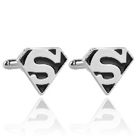 Cufflinks, Tibetan Style, Superman Logo, silver color plated, for man & enamel, nickel, lead & cadmium free, 18x21mm, Sold By Pair