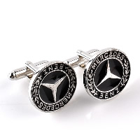 Cufflinks Zinc Alloy Flat Round silver color plated with letter pattern & for man & enamel nickel lead & cadmium free Sold By Pair