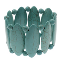 turquoise synthétique bracelet, ovale plat, bleu, 22x55x7mm, Longueur Environ 7.5 pouce, 10Strandstoron/sac, Vendu par sac