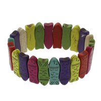 turquoise synthétique bracelet, poisson, multicolore, 9x29x6mm, Longueur:Environ 7.5 pouce, 10Strandstoron/sac, Vendu par sac