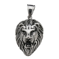 Stainless Steel Animal Pendants, Lion, blacken, 23x35x14mm, Hole:Approx 7x9mm, Sold By PC