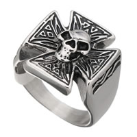 Stainless Steel Finger Ring for Men, Skull Cross, for man & blacken, 18mm, US Ring Size:10, Sold By PC