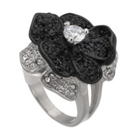 Zirkonia Edelstahl-Finger- Ring, Edelstahl, Blume, plattiert, für Frau & mit kubischem Zirkonia & mit Strass & zweifarbig, 24mm, Größe:8, verkauft von PC