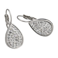 Stainless Steel Lever Back Earring, with Rhinestone Clay Pave, Teardrop, original color, 11x16x11mm, Sold By Pair