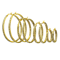 Mens Stainless Steel Hoop Earring, guldfarve belagt, forskellig størrelse for valg & med rhinestone, Solgt af par