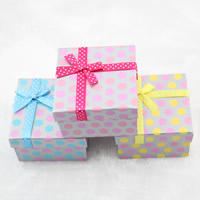 Jewelry Gift Box, Cardboard, with Satin Ribbon, Square, mixed colors, 88x88x60mm, Sold By PC