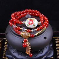 Bracelets en Agate rouge, avec pierre fleur de pluie & cristal & résine & cloisonne & alliage de zinc, synthétique, imitation d'ambre & pour femme & 3 brins, 6mm, Vendu par Environ 20 pouce brin
