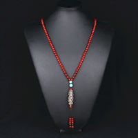 agate rouge collier de chandail, avec agate Tibétaine, synthétique, pour femme, 6mm, Vendu par Environ 28 pouce brin