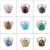 Πολύτιμος λίθος δαχτυλίδι δάχτυλο, Ορείχαλκος, με Πολύτιμος λίθος, Teardrop, χρώμα επιπλατινωμένα, φυσικό & διαφορετικά υλικά για την επιλογή & ρυθμιζόμενο & για τη γυναίκα, νικέλιο, μόλυβδο και κάδμιο ελεύθεροι, 20.50mm, Μέγεθος:7, Sold Με PC