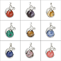 Gemstone Pendants Jewelry Brass with Gemstone Gecko platinum color plated natural nickel lead & cadmium free Approx Sold By PC
