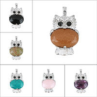 Gemstone Pendants Jewelry Zinc Alloy with Gemstone Owl platinum color plated natural & with rhinestone nickel lead & cadmium free Approx Sold By PC