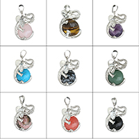 Gemstone Pendants Jewelry, Brass, with Gemstone, Elephant, platinum color plated, natural & different materials for choice, nickel, lead & cadmium free, 20x32x23mm, Hole:Approx 5x8mm, Sold By PC