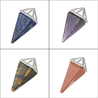 Gemstone Pendants Jewelry, Brass, with Gemstone, pendulum, platinum color plated, natural & different materials for choice, nickel, lead & cadmium free, 20.50x37x20.50mm, Hole:Approx 7x6mm, Sold By PC