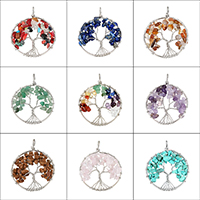 Tree Of Life Pendants, Iron, with Gemstone, platinum color plated, natural & different materials for choice, 51x64x10mm, Hole:Approx 4mm, Sold By PC