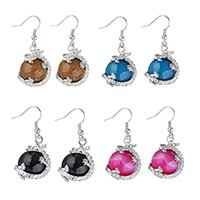 Natural Gemstone Earrings Iron with Gemstone Dragon platinum color plated 43mm Sold By Pair