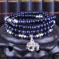 Blue Goldstone Bracelet, with Tibetan Style, Elephant, for woman & 4-strand & with rhinestone, 6mm, Sold Per Approx 28 Inch Strand