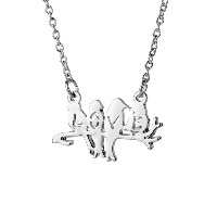 Zinc Alloy smykker halskæde, med 1.9lnch extender kæde, Bird, ordet kærlighed, sølvfarvet forgyldt, oval kæde & for kvinde, nikkel, bly & cadmium fri, 34x21mm, Solgt Per Ca. 19.6 inch Strand