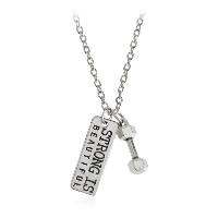 Tibetan Style Jewelry Necklace, with 1.9lnch extender chain, Barbell, silver color plated, oval chain & with letter pattern & for woman & enamel, nickel, lead & cadmium free, 10x27mm, Sold Per Approx 19.6 Inch Strand