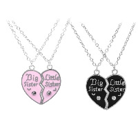 Zinc Alloy Puzzle Necklace with 1.9lnch extender chain Heart silver color plated oval chain & with letter pattern & for woman & enamel & with rhinestone nickel lead & cadmium free Length Approx 19.6 Inch Sold By Set