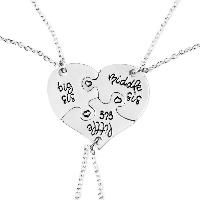 Tibetan Style Puzzle Necklace, with 1.9lnch extender chain, Heart, silver color plated, oval chain & with letter pattern & for woman & enamel, nickel, lead & cadmium free, 44x38mm, Length:Approx 19.6 Inch, 3Strands/Set, Sold By Set