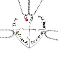 Tibetan Style Puzzle Friendship Necklace, Heart, word best friends forever, silver color plated, ball chain & with letter pattern & for woman & enamel & with rhinestone, nickel, lead & cadmium free, 45x45mm, Length:Approx 19.6 Inch, 4Strands/Set, Sold By Set