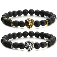 Lava Bracelet, with Tibetan Style, Lion, plated, natural, more colors for choice, 8mm, Sold Per Approx 7 Inch Strand