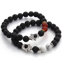 Lava Bracelet with Gemstone & Zinc Alloy Hamsa plated natural 8mm Sold Per Approx 7 Inch Strand