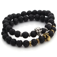 Lava Bracelet, with Tibetan Style, Skull, plated, natural, more colors for choice, 8mm, Sold Per Approx 7 Inch Strand