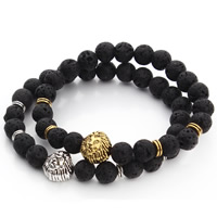 Lava Bracelet with Zinc Alloy Lion plated natural 8mm Sold Per Approx 7 Inch Strand
