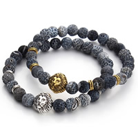 Effloresce Agate Bracelet, with Tibetan Style, Lion, plated, more colors for choice, 8mm, Sold Per Approx 7 Inch Strand