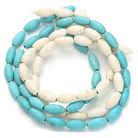 turchese sintetico perla, Ovale, nessuno, 6x12mm, Foro:Appross. 1.5mm, Appross. 30PC/filo, Venduto per Appross. 15.5 pollice filo