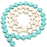 Synthetische Türkis Perle, Kreuz, keine, 15x4mm, Bohrung:ca. 1.5mm, ca. 26PCs/Strang, verkauft per ca. 15.5 ZollInch Strang